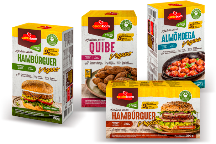 Caldo Bom lança misturas veganas para hambúrguer, quibe e almôndega